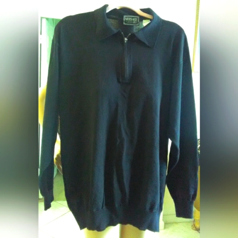 BNWOT VINTAGE VERSACE MENS SWEATER 100% MERINO WOOL SOFT! 1/4 ZIP GORGEOUS LG